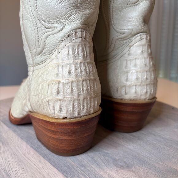 Los Altos Boots Men's White Caiman Crocodile Leather Cowboy Boots US Size 7 M 7M - Picture 9 of 13